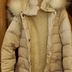 Elegant Floor Length  Puffer Coat with Faux Fur Trim